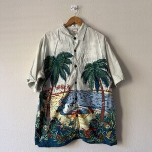 Vintage Walt Disney World Mickey Mouse Hawaiian Shirt Beach Hammock Palms Size L